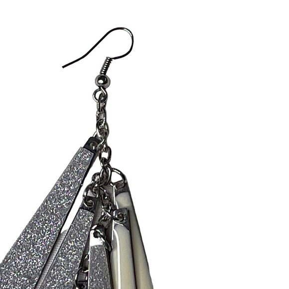 Retro Y2K Dangle Earrings Women Silver Cream Glitter Triangular Drop u Fashion J - Picture 3 of 5